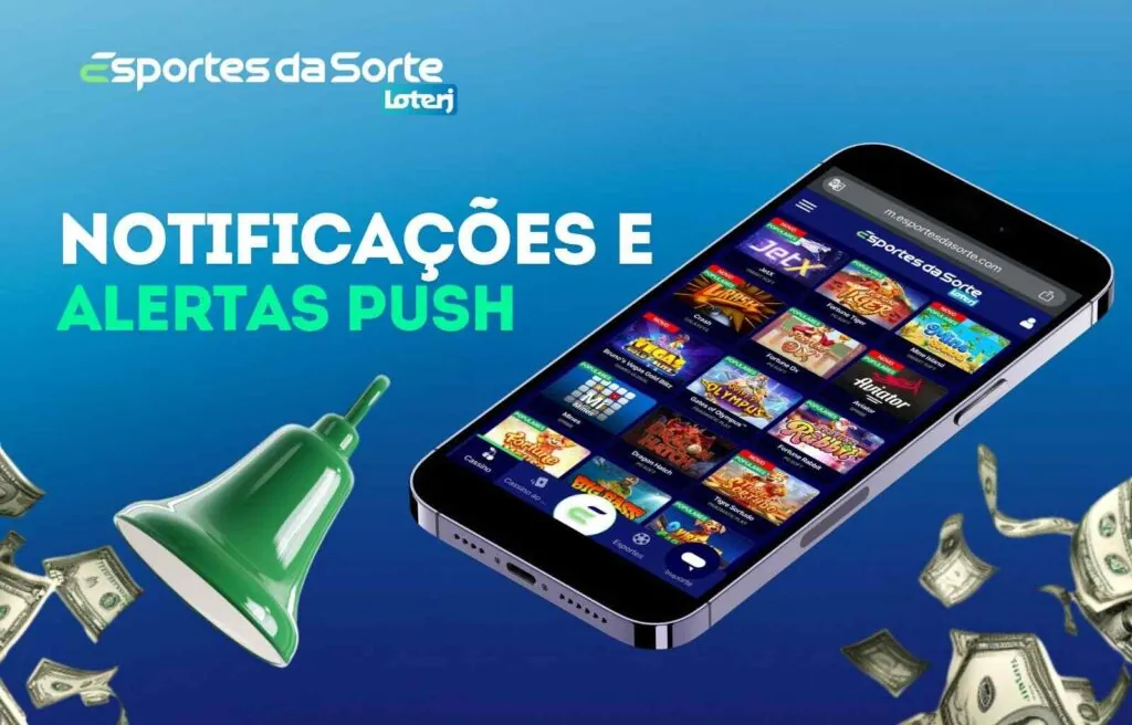 Notificações e alertas push do aplicativo Esporte da Sorte Brasil